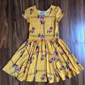 NWT Dot Dot Smile Classic Cap Sleeve Dress Mustard Check Roses 5/6